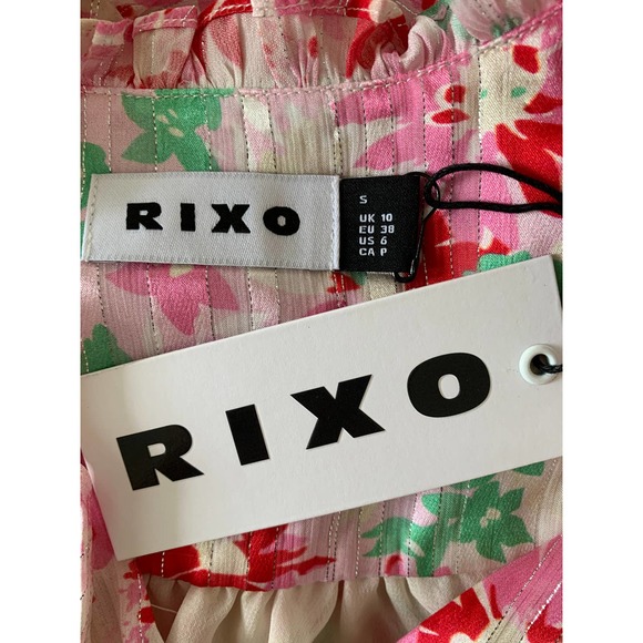 Rixo Devi Mini Dress in Pink Small Floral Long Sleeve Ruffle Deep V-Neck Party - Picture 3 of 3